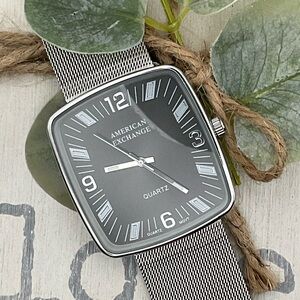 American Exchange Quartz Men’s Watch Square Face Silver Tone Movt #7231 Used